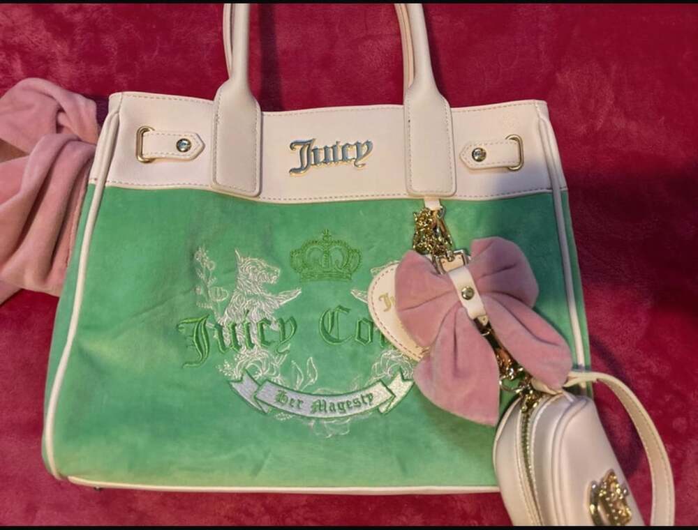 Juicy Couture HerMajesty Heritage ScottieDog Green Velour ToteBag with Bow